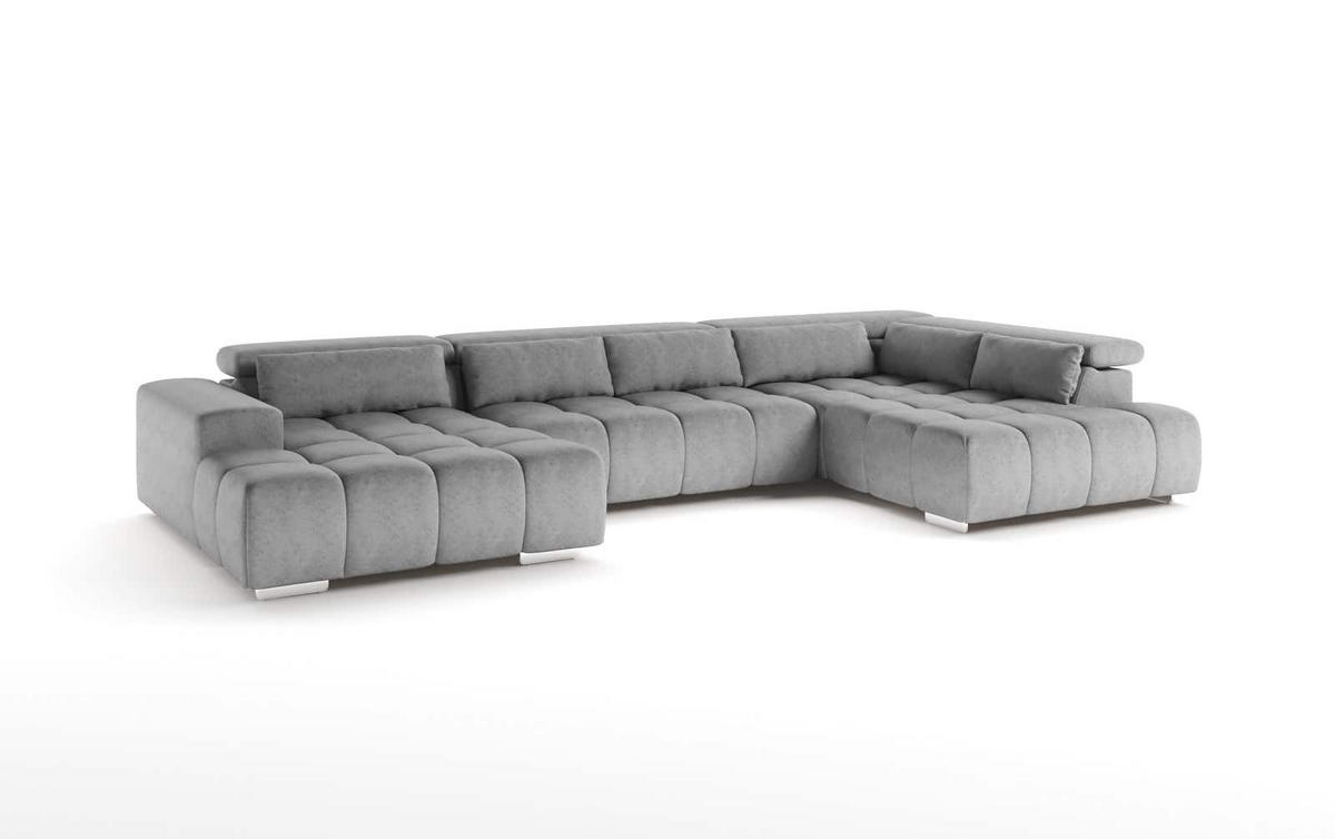 WOHNLANDSCHAFT XXL mit verstellbaren Kopflehnen - Silberfarben/Grau, Textil/Metall (225/73/409cm) - Cotta