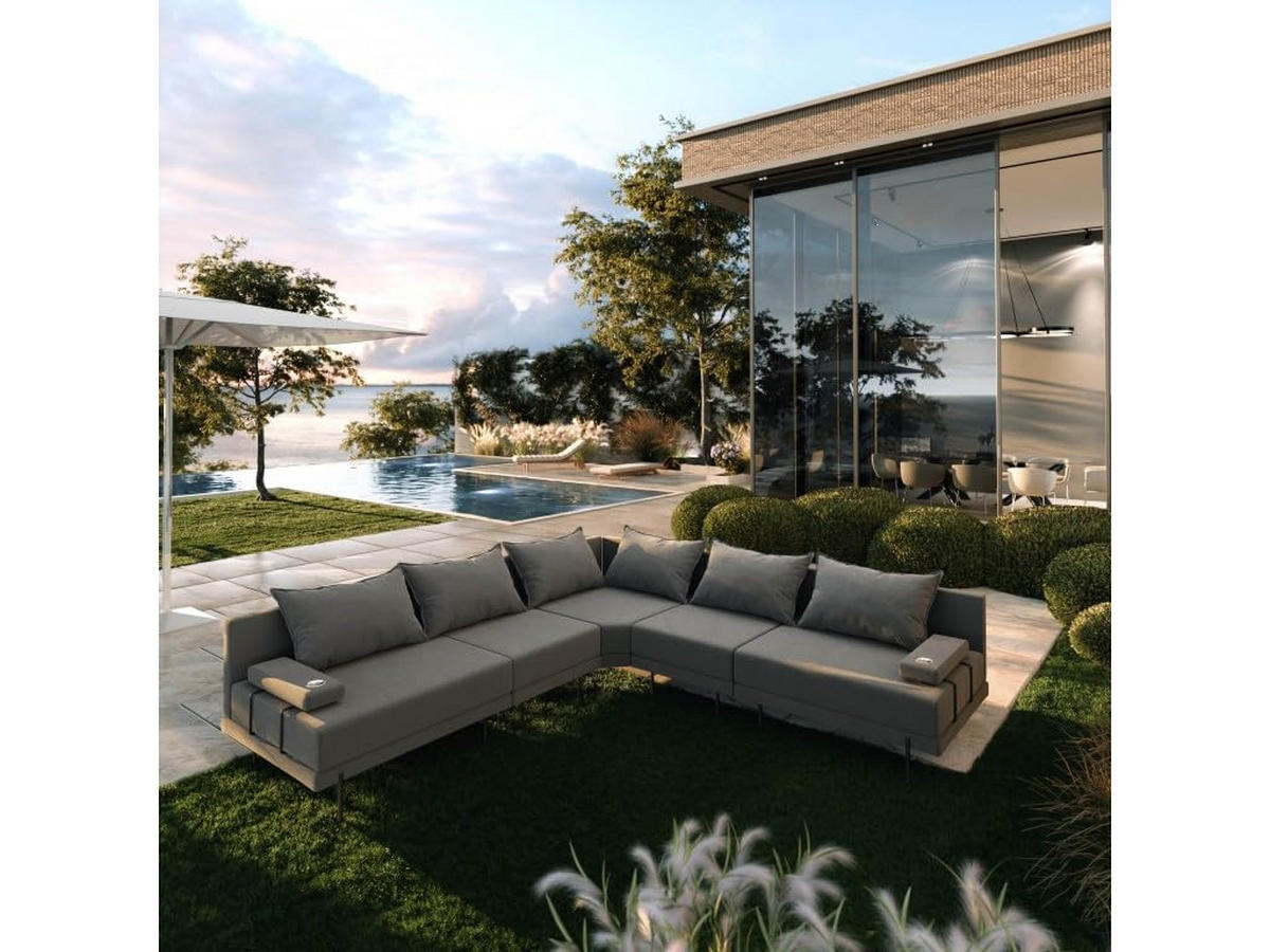 GARTENSOFA BAHAMA L - Wetterfeste Balkonmöbel & Terrassenmöbel Außen - Moderne Lounge Möbel für Garten - Balkon & Terrasse - Dunkelgrau - Dunkelgrau, Kunststoff (298/75/298cm) - Trada