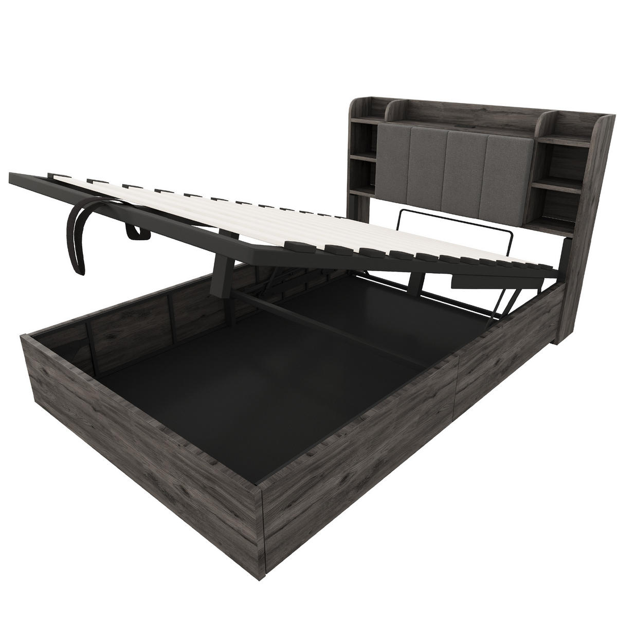 BETT 140/200 cm aus MDF mit USB-Anschluss, Stauraum, Grau - Grau, Holzwerkstoff (140/200cm) - OKMYHOME
