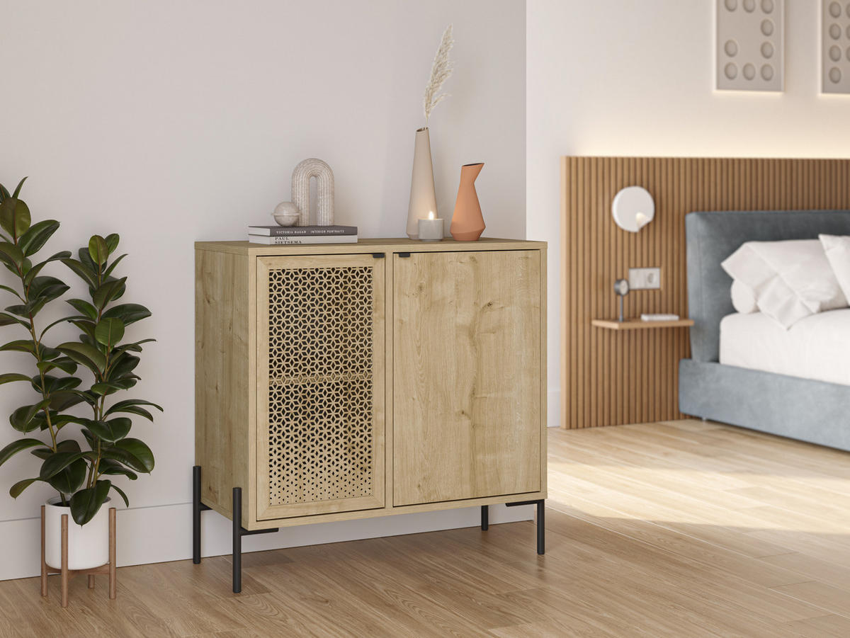KOMMODE 2 Türen und Metallfüße Inca - L80 cm - Braun, Holz (40/80.3/83.6cm) - Calicosy