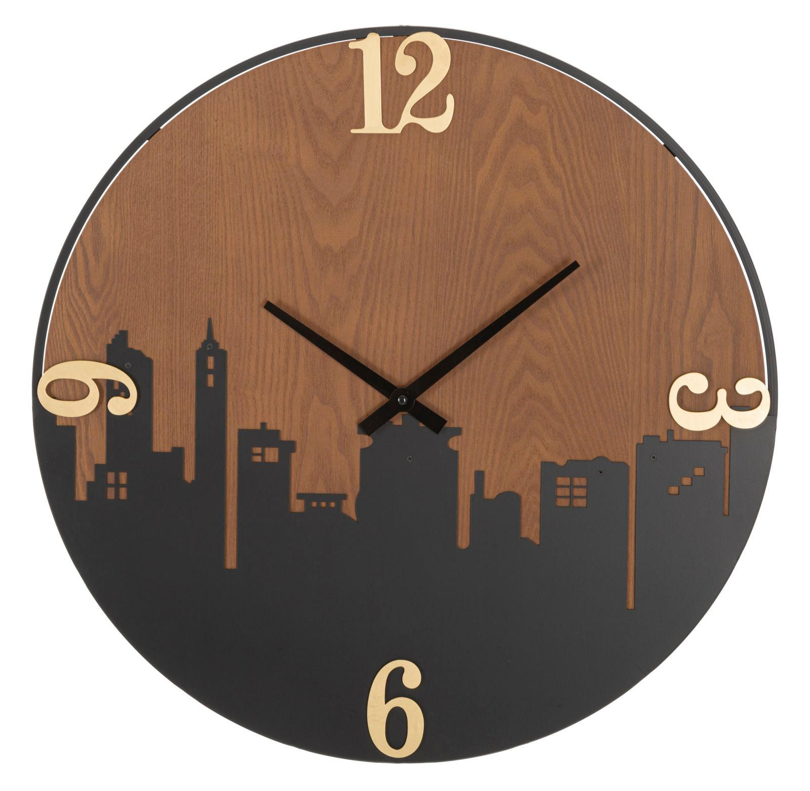 WANDUHR City, schwarz, braun und goldfarben, Eisen und MDF, 60 x 2 x 60 cm - Goldfarben/Schwarz, Holzwerkstoff/Metall (60/60/2cm) - Mauro Ferretti