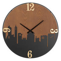 WANDUHR City, schwarz, braun und goldfarben, Eisen und MDF, 60 x 2 x 60 cm - Goldfarben/Schwarz, Holzwerkstoff/Metall (60/60/2cm) - Mauro Ferretti
