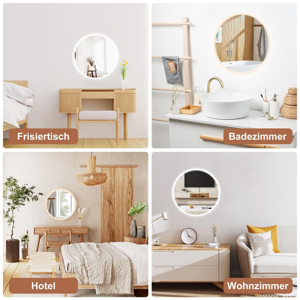 BADEZIMMERSPIEGEL Redfield mit LED-Leuchte Ø70 cm - Weiß, Glas (70/2.9/70cm) - Nettlife