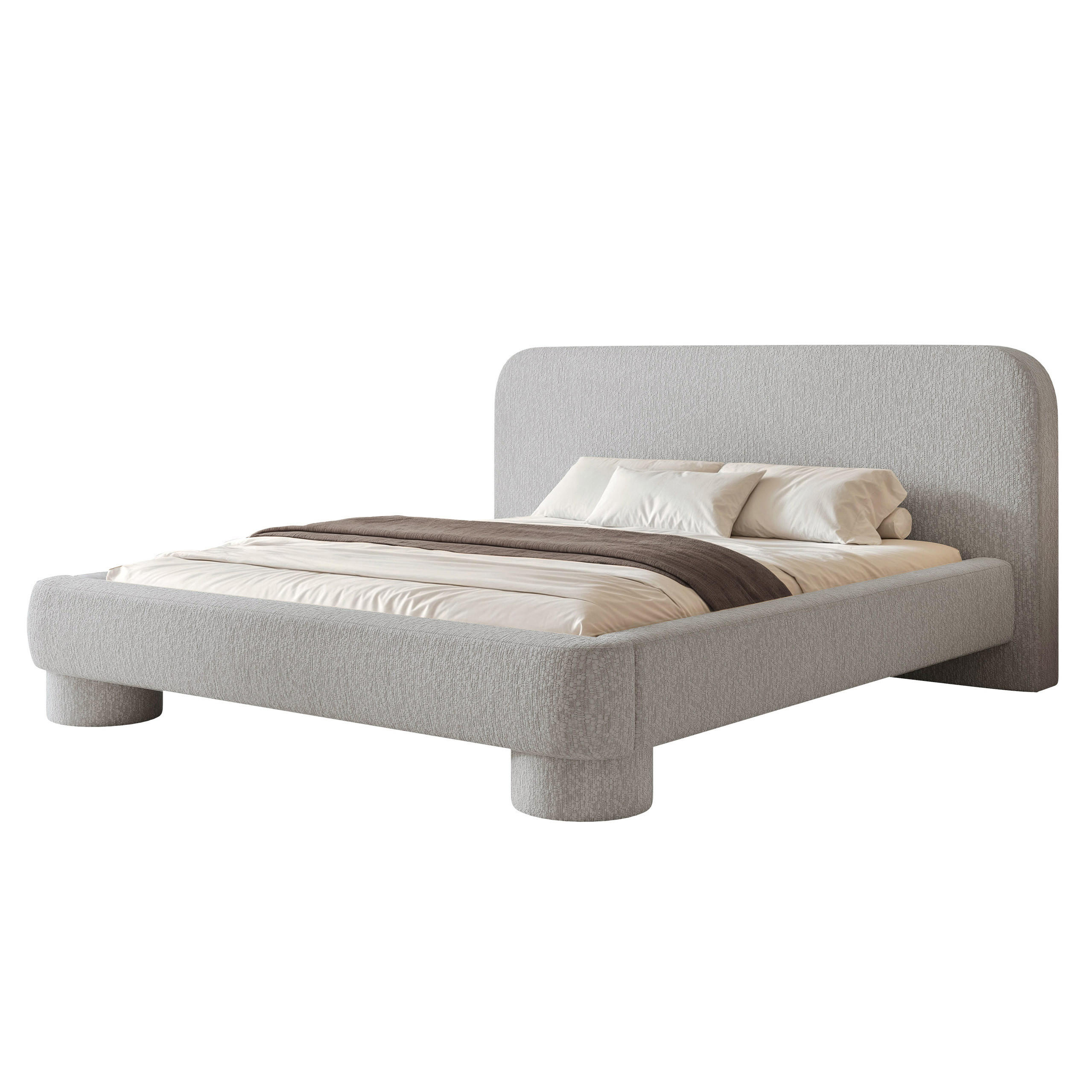 POLSTERBETT Frederico 180x200 cm Aschgrau Chenille – (Doppelbett mit Bettkasten, Lattenrost, rundes Kopfteil) - Hellgrau, Holz/Holzwerkstoff (180/200cm) - Ravio