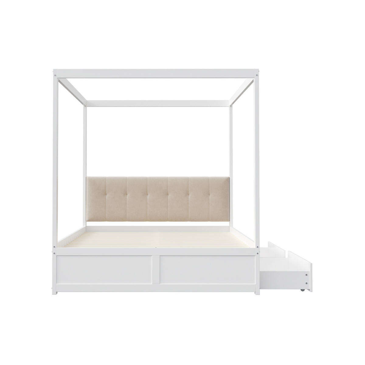 KINDERBETT 140/200 cm mit Zeltstruktur, gepolsterter Rückenlehne und 2 Schubladen, Weiß - Weiß, Holzwerkstoff (140/200cm) - Redom