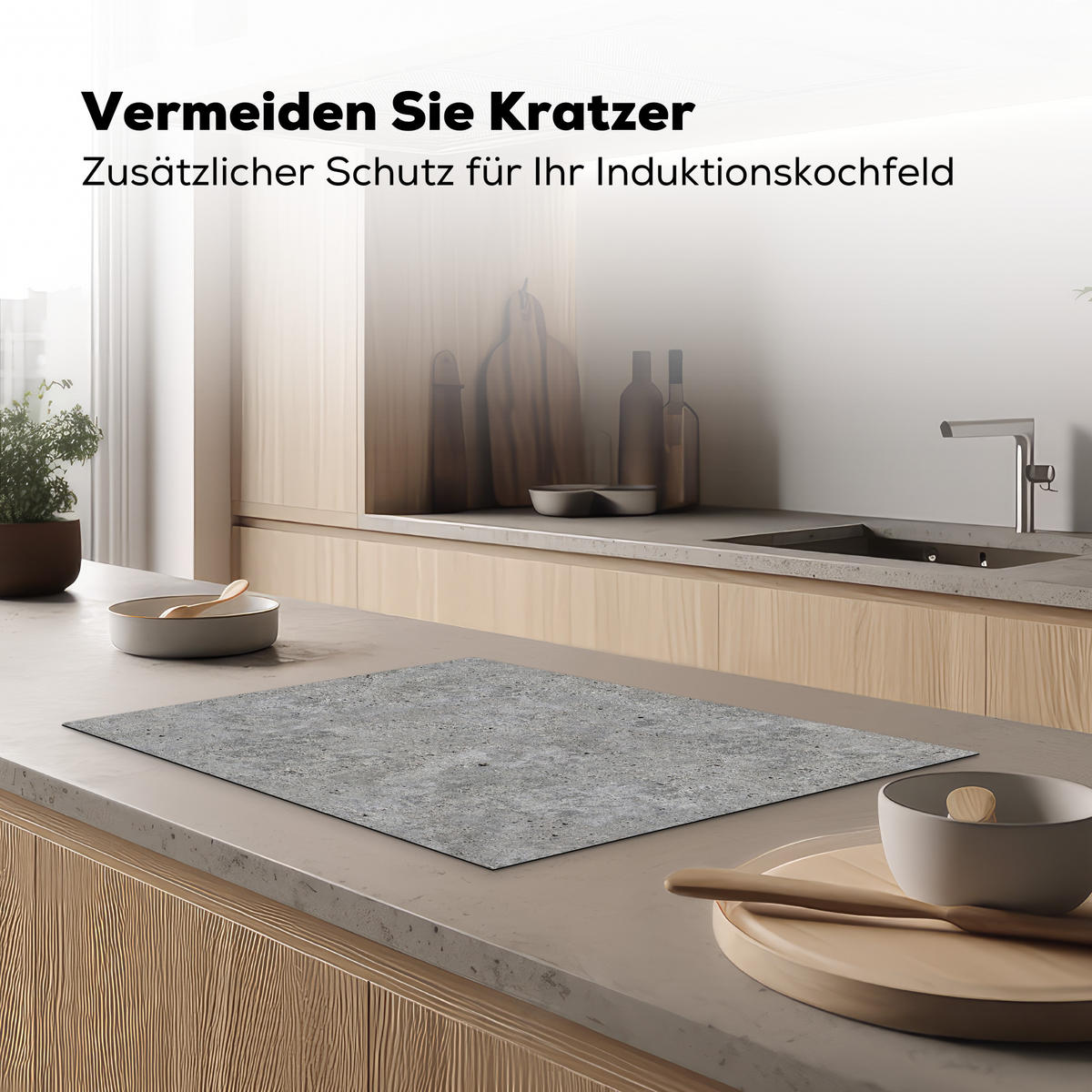 HERDABDECKPLATTE Beton - Schiefer - Grau - Struktur aus Beton Herdabdeckung Induktionsfeld 75x52 cm - Hellgrau, Kunststoff (75/52/0.2cm) - MuchoWow