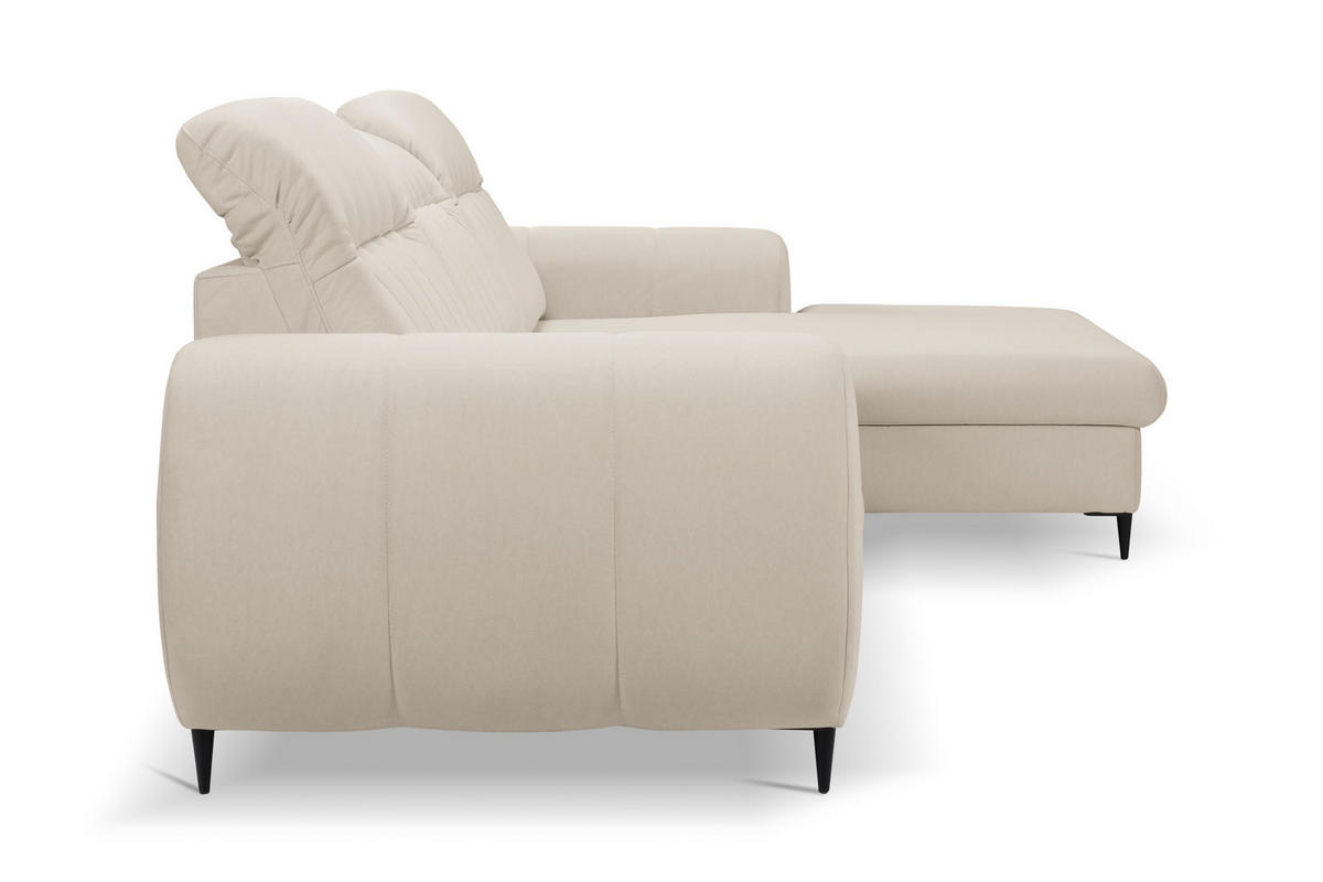 ECKSOFA PURO R-S Beige Plüsch-Stoff mit Schlaffunktion - Beige, Holz (275/166cm) - MASSENO