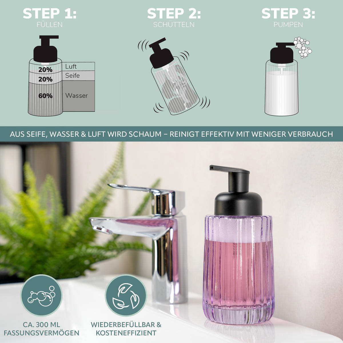 BADEZIMMER ZUBEHÖR-SET, Glas lavendel - Lila, Glas (8/17/8cm) - bremermann