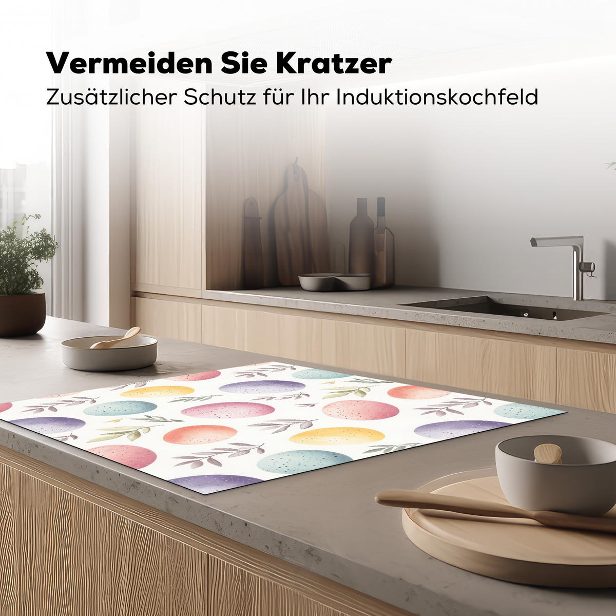 HERDABDECKPLATTE Eier - Bunt - Muster Induktionsmatte 78x78 cm - Weiß, Kunststoff (78/78/0.2cm) - MuchoWow