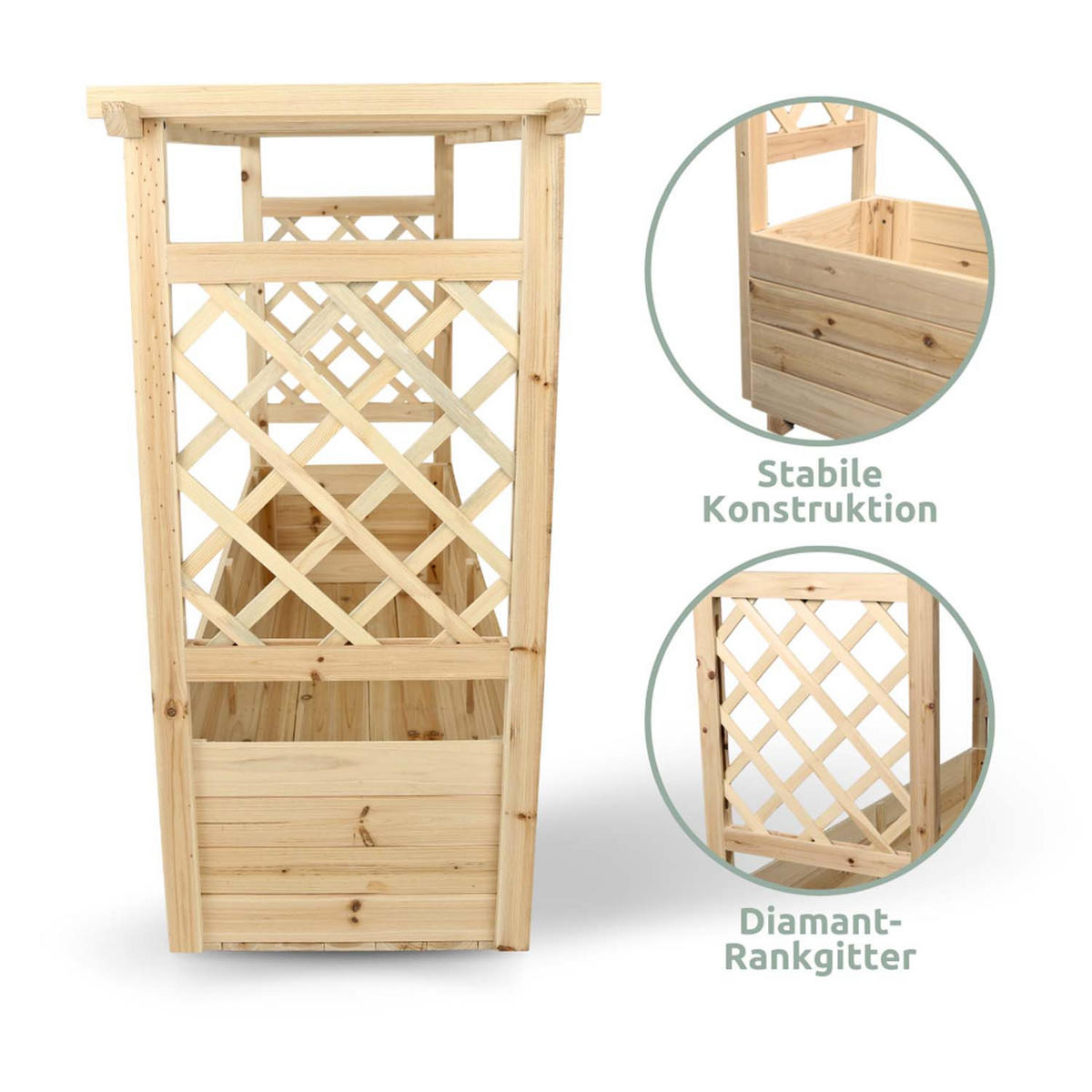 PFLANZKASTEN mit Rankgittern & Dach - Tannenholz - 128 x 44 x 103cm - Naturfarben, Holz (128/103/44cm) - holz4home