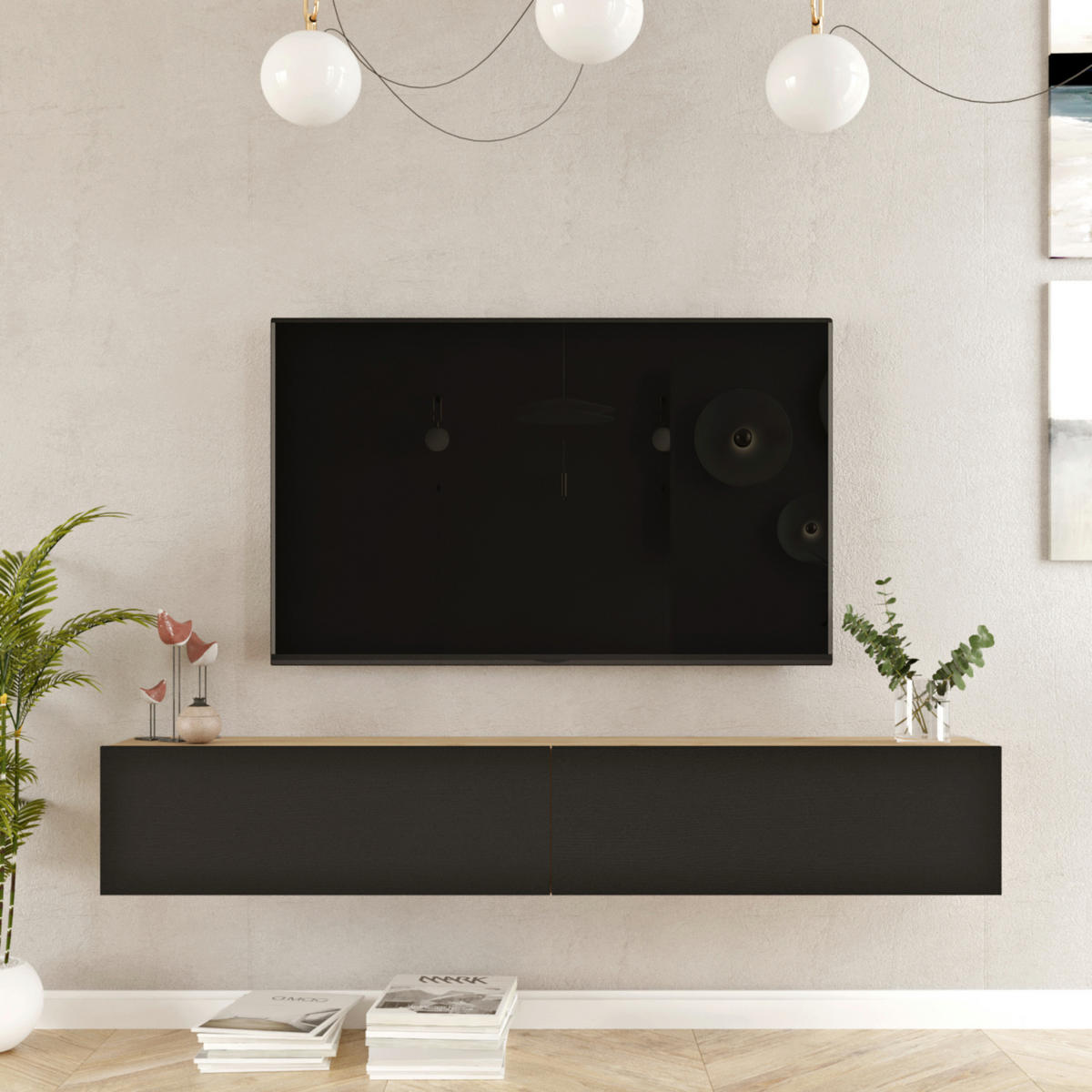 TV-ELEMENT Lapinlahti - Schwarz, Holzwerkstoff (180/29.5/31.5cm) - [en.casa]