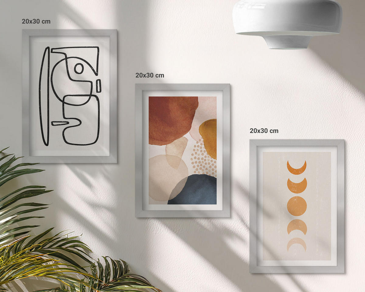 BILDER SET 3er Set - 20x30 cm Silberner Rahmen - Abstrakte Farbdekorationen - Silberfarben, Kunststoff (20/30cm) - TULUP