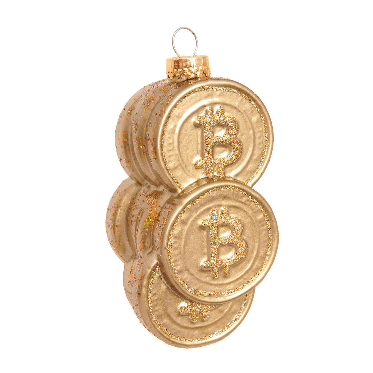 CHRISTBAUMSCHMUCK Bitcoin Goldfarbig 9cm (Glas / 1 Stk.) - Goldfarben, Glas (5/9/4cm) - Krebs Glas Lauscha