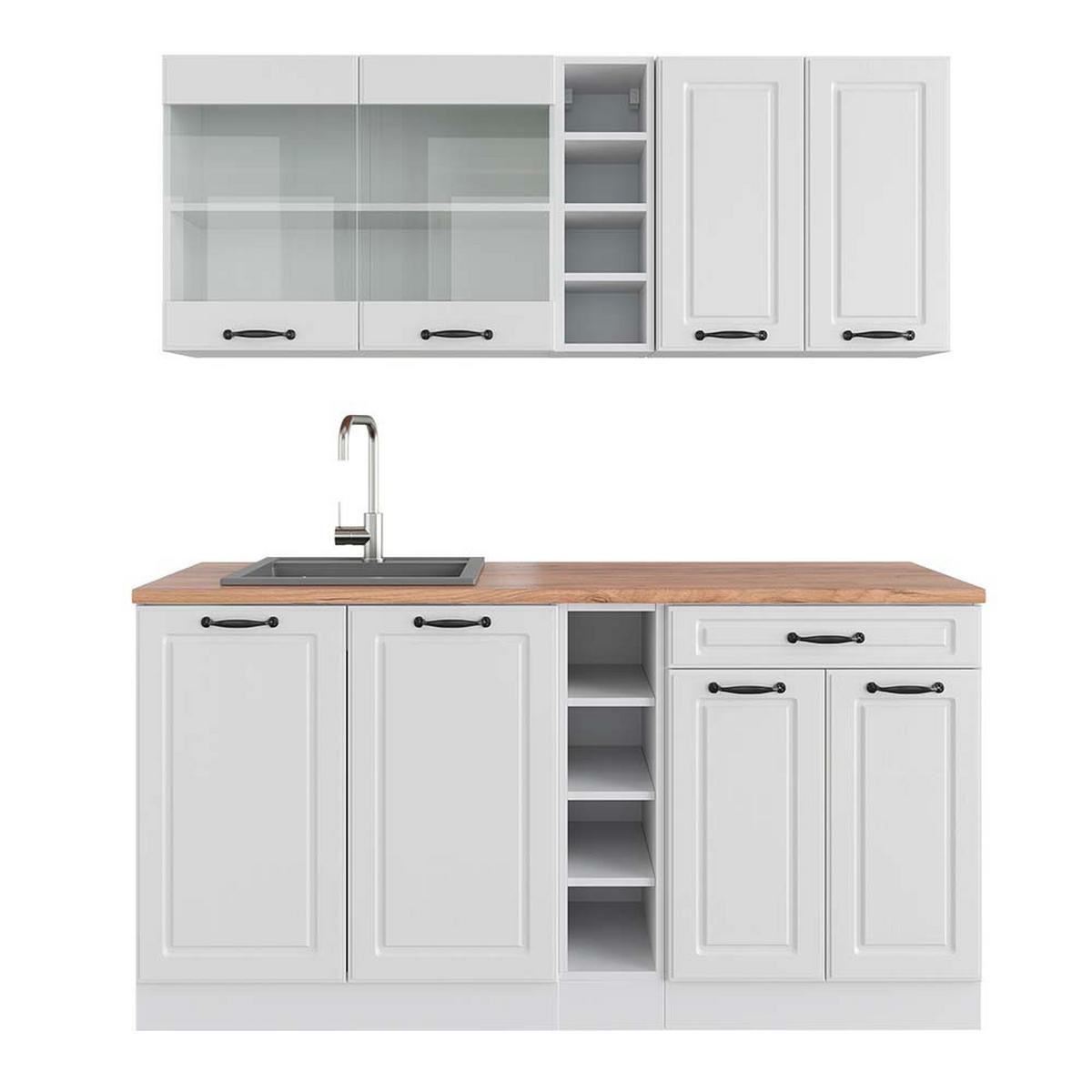 SINGLEKÜCHE R-Line Weiß Landhaus/Weiß 160 cm, AP Eiche - Weiß, Holzwerkstoff (160/81.6/60cm) - Vicco