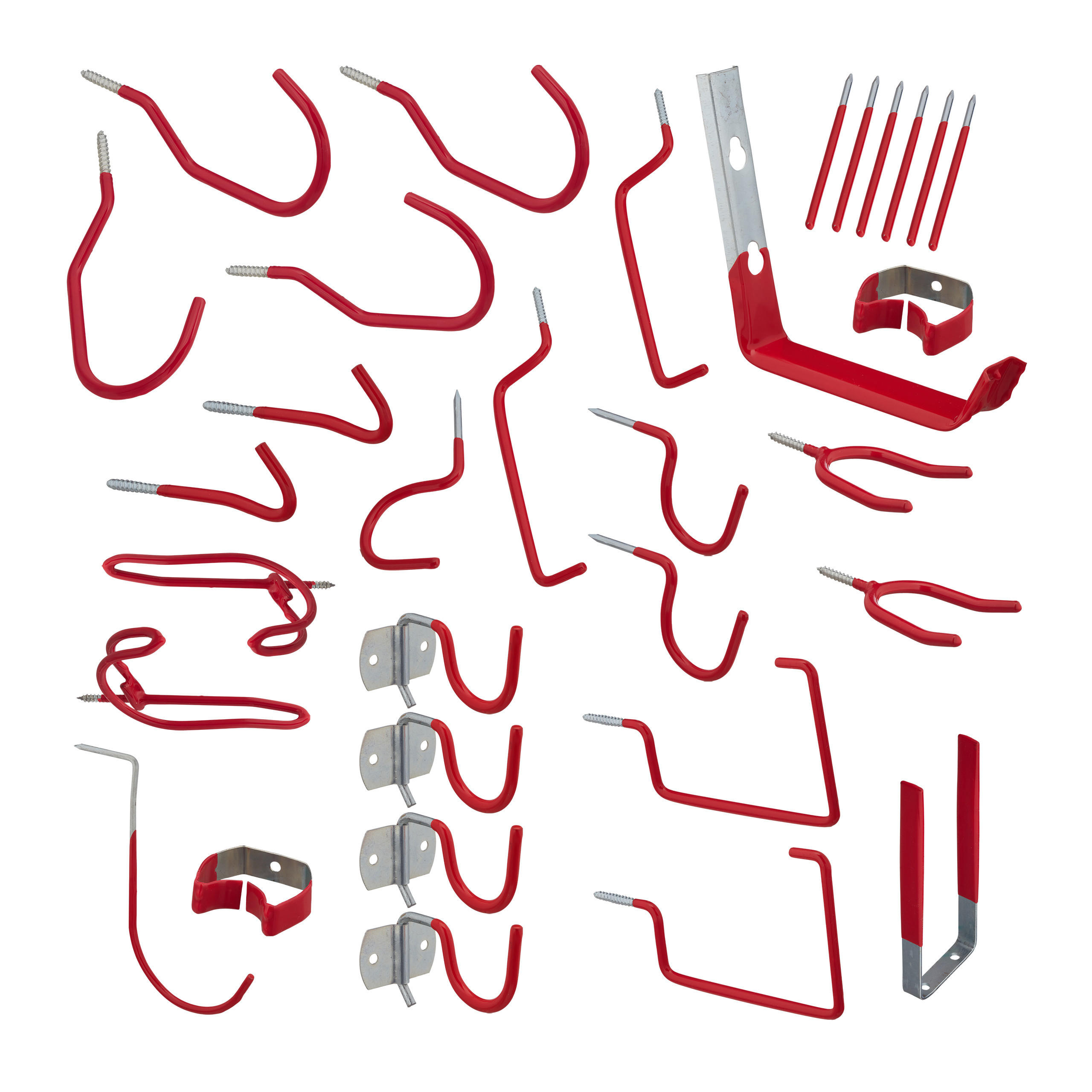 32-TEILIGES Wandhaken-Set - Rot, Kunststoff/Metall (3.5/15/20cm) - Relaxdays