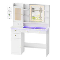 SCHMINKTISCH mit RGB- und LED-Beleuchtung Weiß - Weiß, Glas/Holzwerkstoff (104/136/40cm) - Woltu