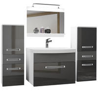 BADMÖBEL Badezimmer Grau Glänzend Matt - Silberfarben/Grau, Holz (140/81/40cm) - B BELINI GROUP