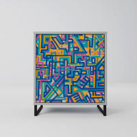 SIDEBOARD MEMORIES MAP, Grau, 57,5x42x67,5 cm, Schwarze Metall-Rahmenfüße - Multicolor/Schwarz, Holzwerkstoff/Metall (57.5/67.5/42cm) - SpaceRebels
