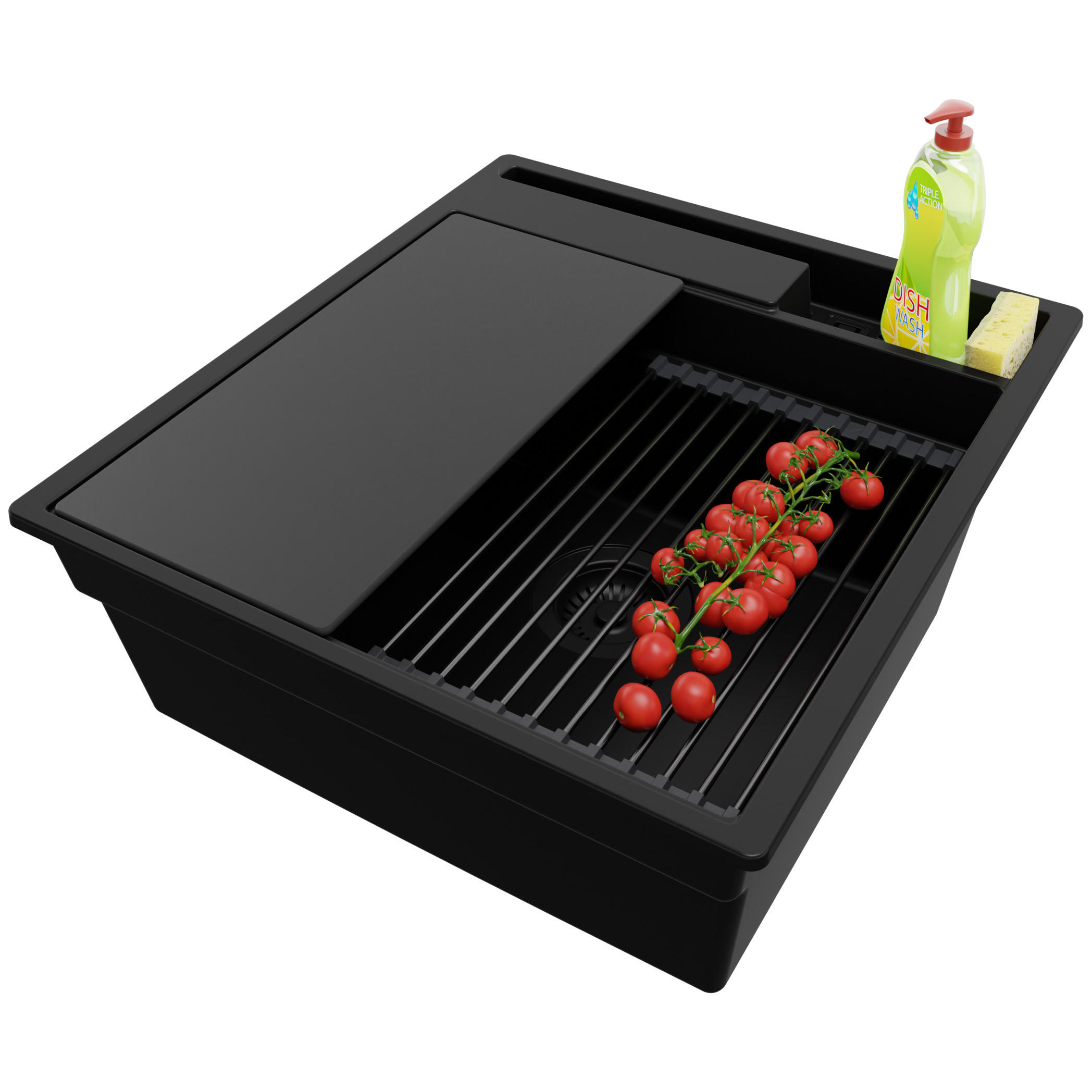 SPÜLBECKEN Oslo Pocket, 2-er set Alles Schwarz 48/53 cm 1 Becken + Ablauf-Set + Küchenzubehörset ab 50er Unterschrank - Schwarz, Kunststoff (48/20/53cm) - Primagran