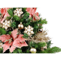 WEIHNACHTSBAUM künstlicher 60 cm mit LED-Beleuchtung, PRACHTFLOCKE, mit 25 Weihnachtsbaumschmuck, Pflanztopf mit Jutesack - Champagner/Pink, Kunststoff/Stein (40/60cm) - LAALU
