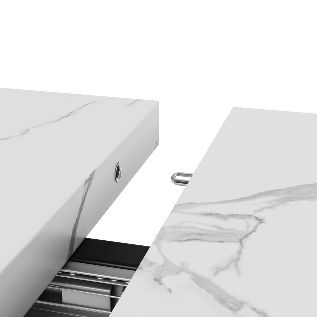 ESSTISCH 140-180x80x76 cm in Weiß und Schwarz aus MDF mit Marmoroptik und Teleskopfunktion - Weiß, Holzwerkstoff (179/80/75.5cm) - Modfu