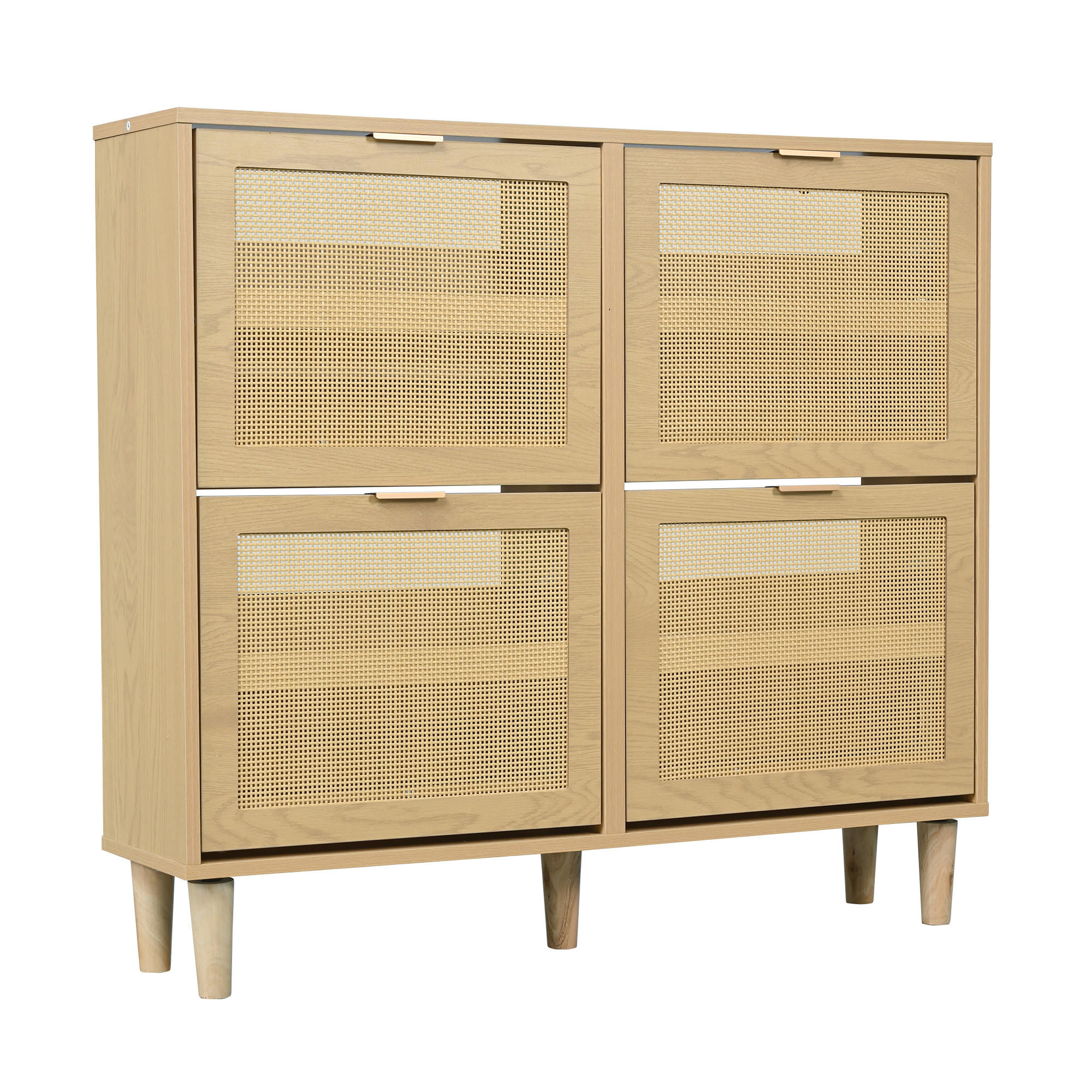 SCHUHSCHRANK mit Rattan-Front & 4 Klappen in Eiche-Optik - Sonoma Eiche, Holzwerkstoff (100/90/25cm) - Urban Meuble