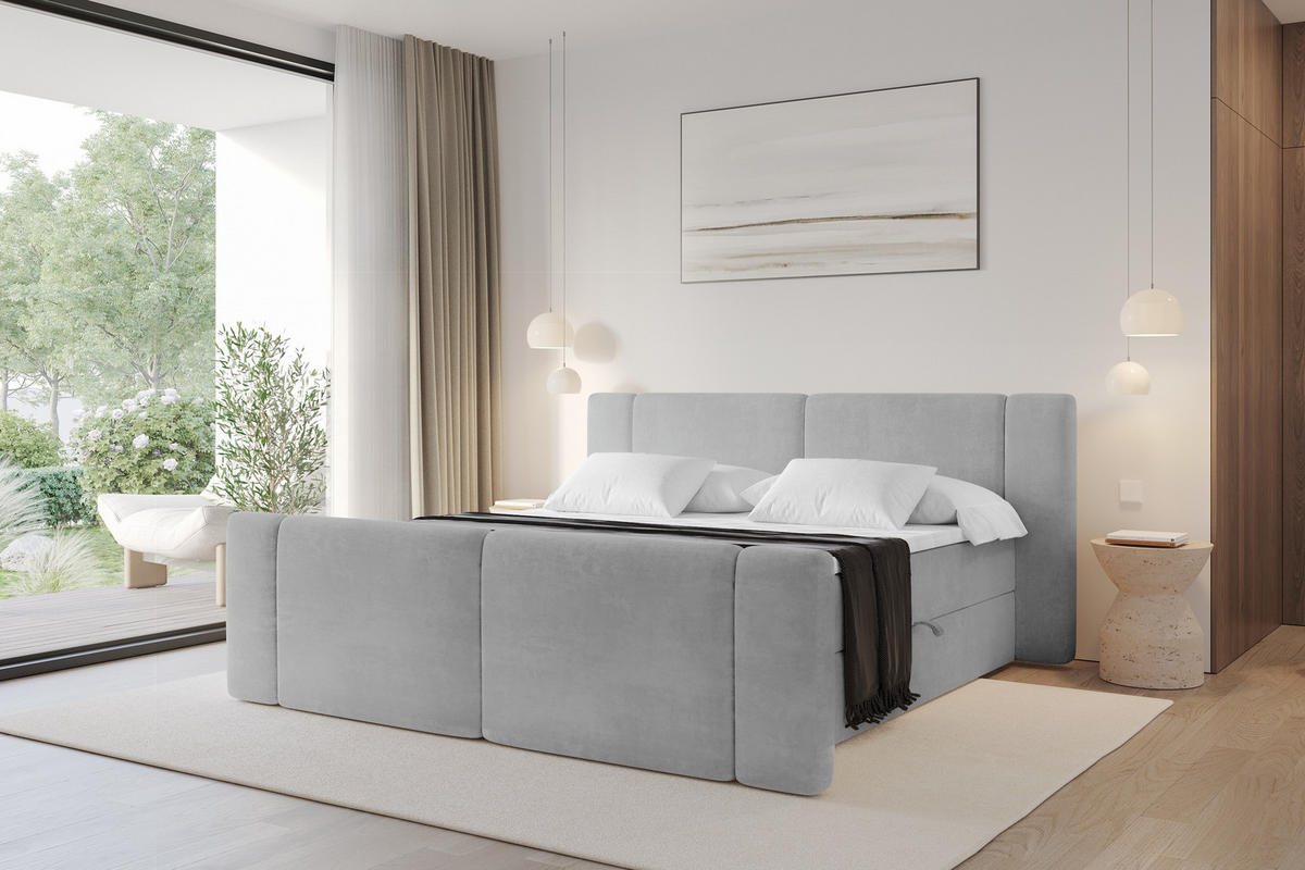 BOXBETT mit Matratze H3 - EVON Zanozek - 140x200 cm Grau - Greige, Holzwerkstoff (140/200cm) - ALTDECOR