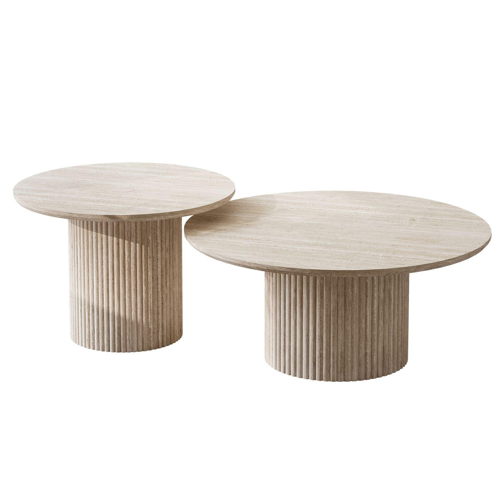 COUCHTISCH-SET OVI mit geriffeltem Sockel - Beige, Holzwerkstoff (80/80/42cm) - Lookway