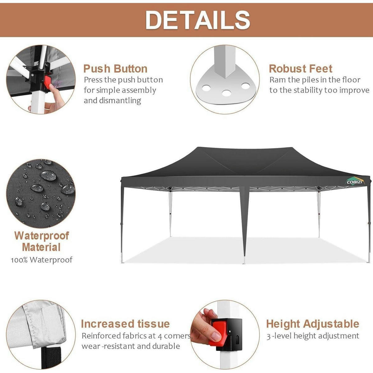 FALTPAVILLON 3x6 m mit 6 Seitenteilen Schwarz - Schwarz, Textil (300/320/600cm)