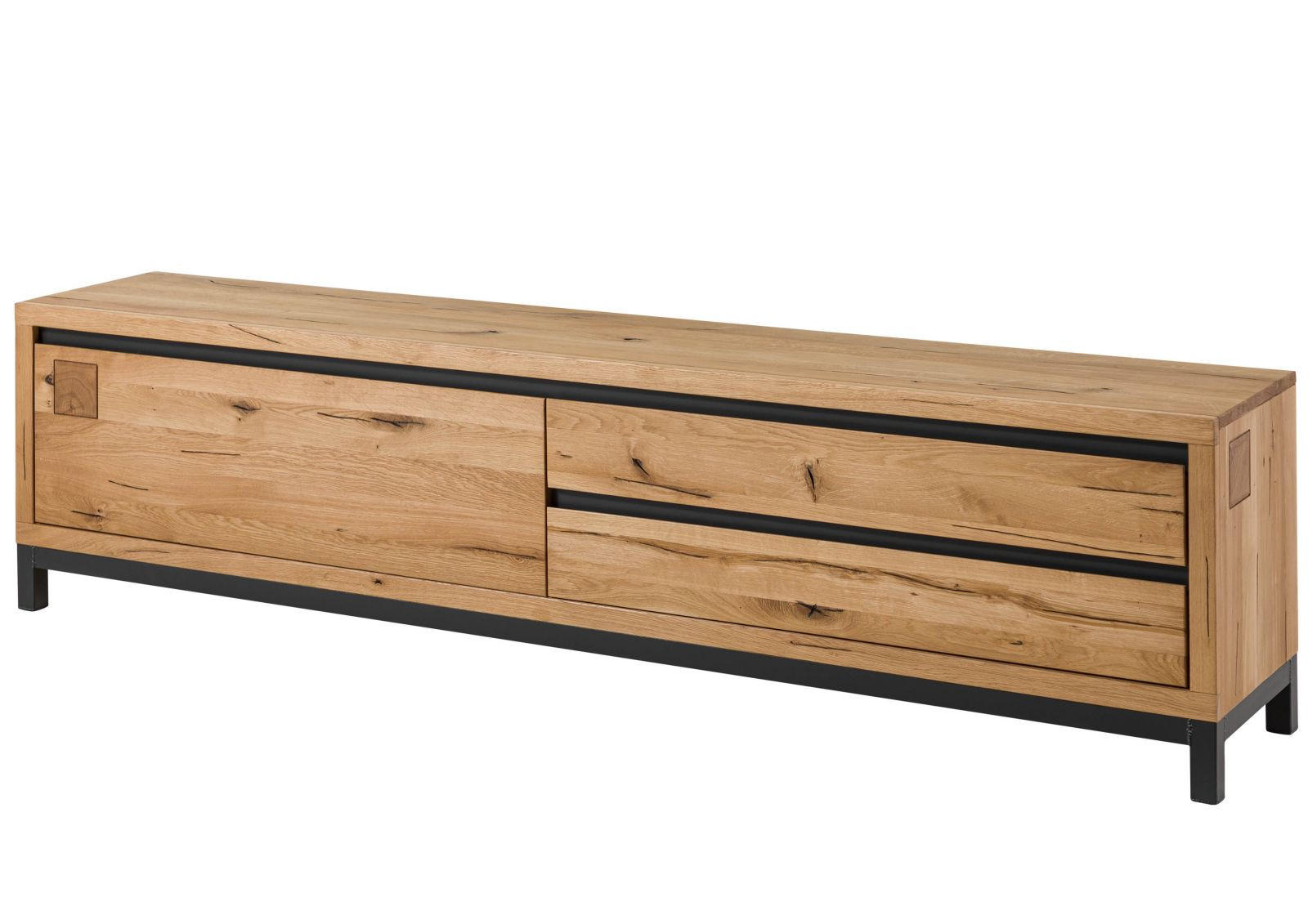 TV-BOARD Wildeiche 220x40x56 natur geölt VILLANDERS #154 - Naturfarben, Holz (220/56/40cm) - Massivmoebel24