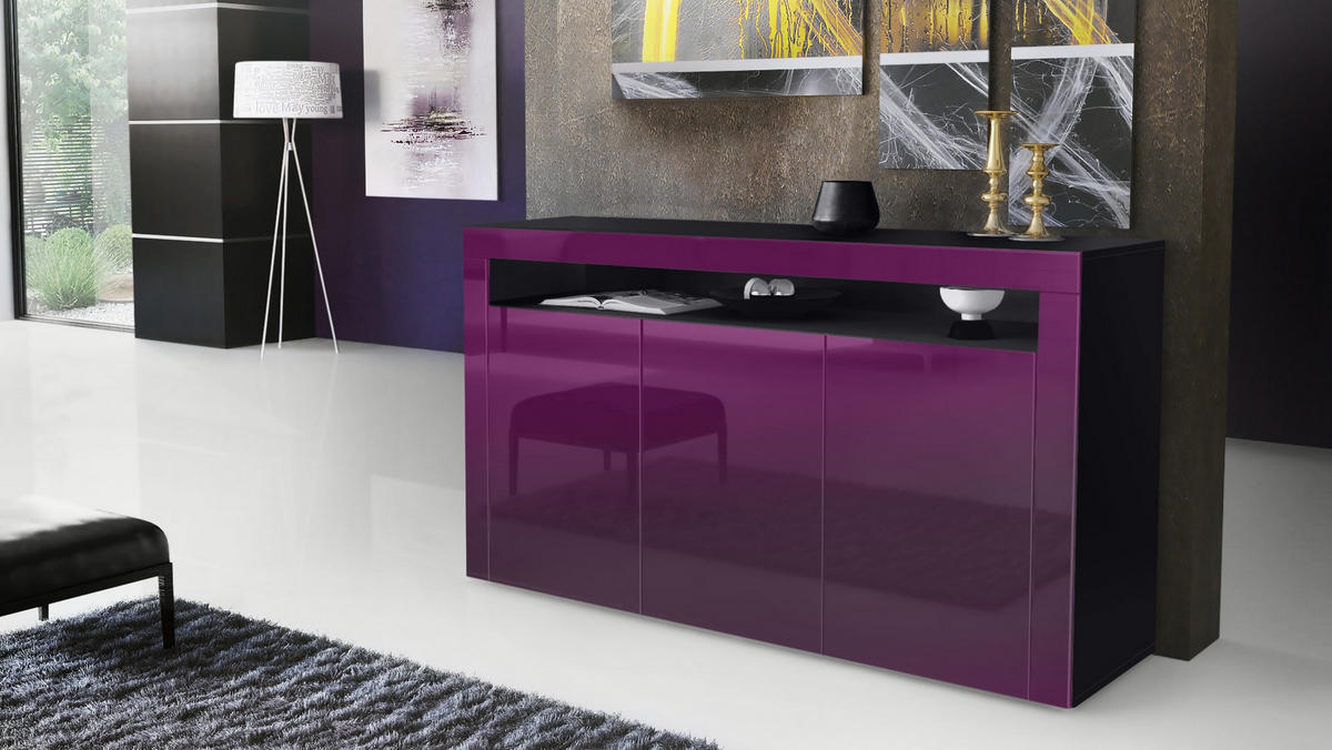 SIDEBOARD Valencia Brombeer Hochglanz / Brombeer Hochglanz - Brombeere, Holzwerkstoff (155/92/40cm) - Vladon