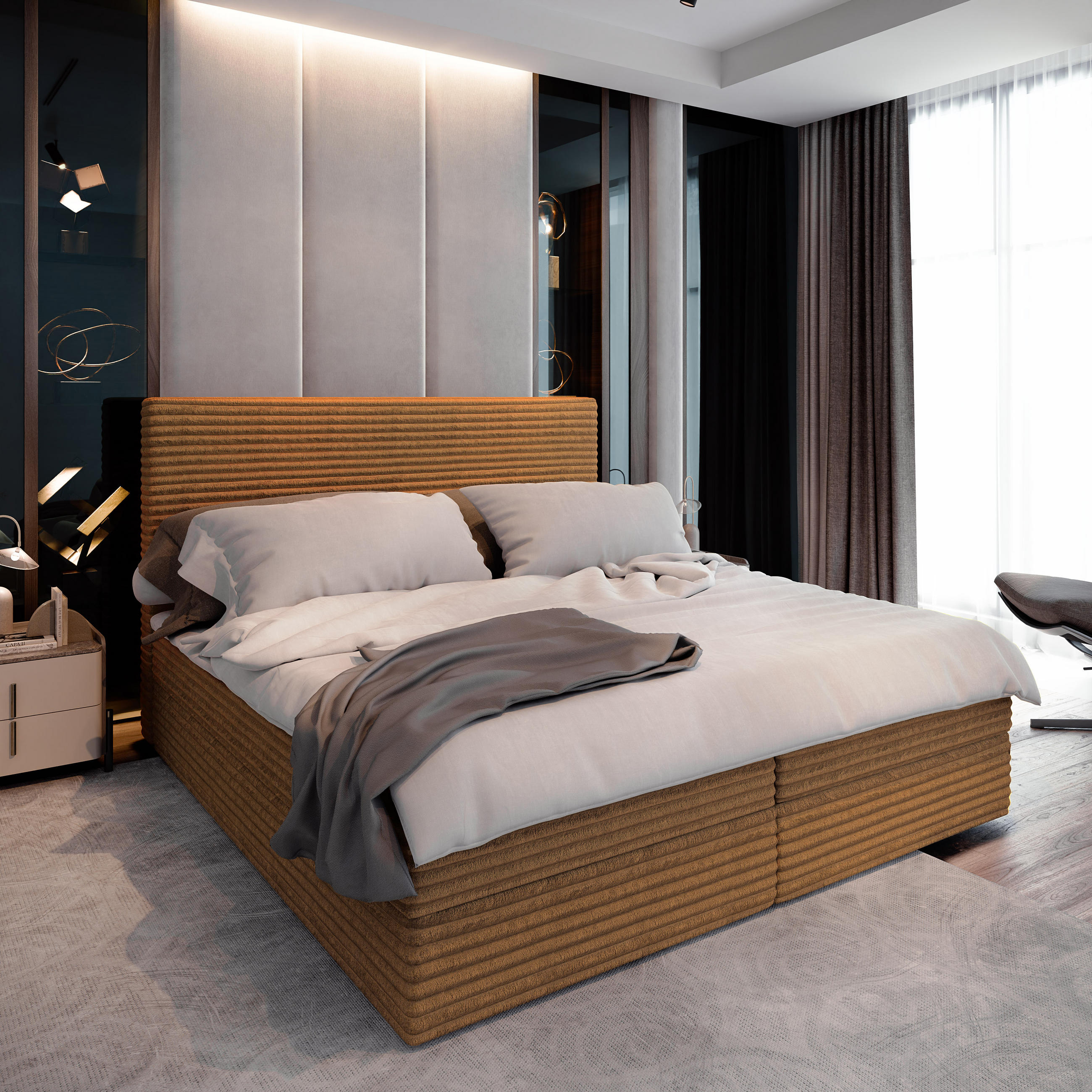 BOXBETT PISA 140x200 cm mit Matratze und Topper - Kupferfarben - Kupferfarben, Holz (140/200cm) - MASSENO