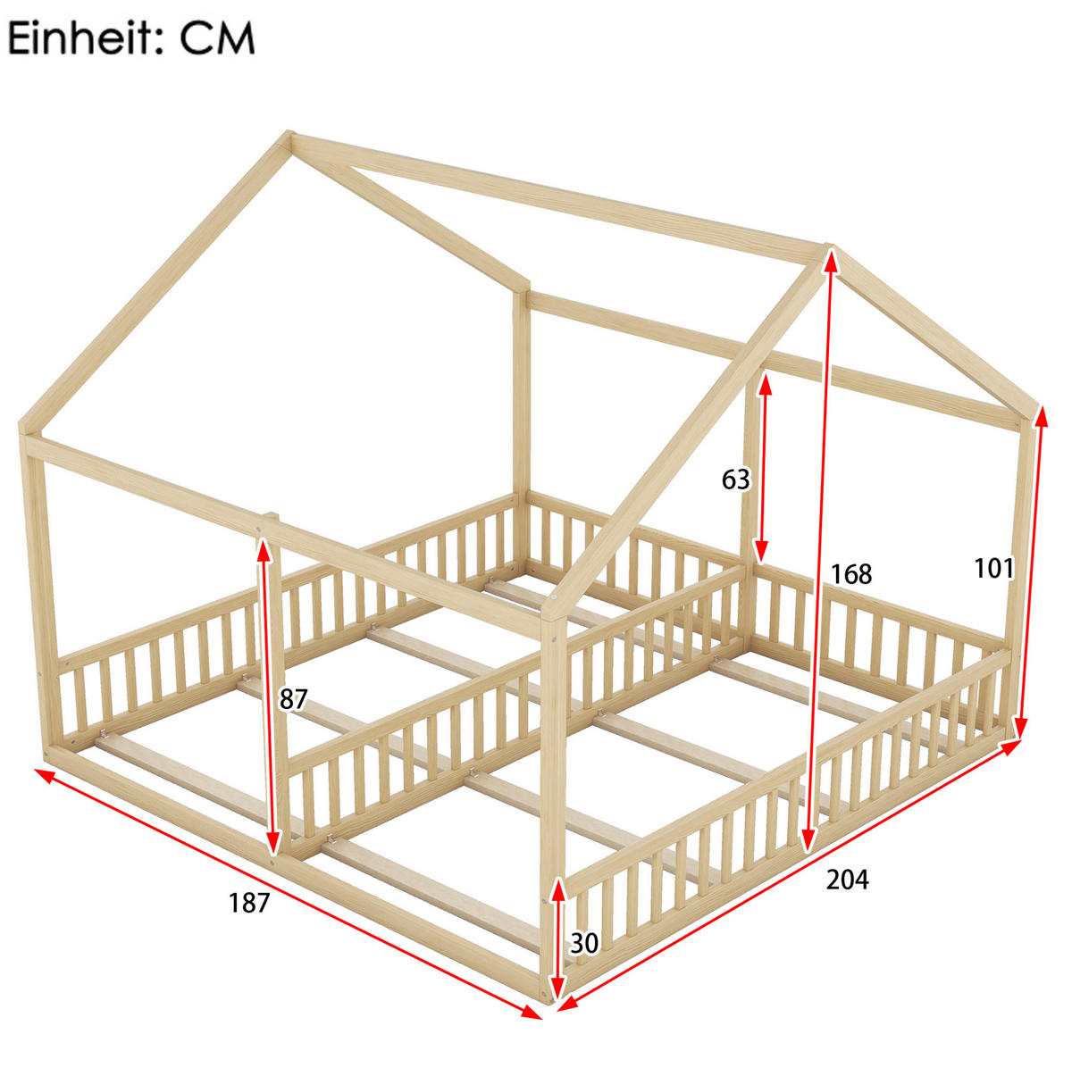 KINDERBETT 90/200 cm als 2-in-1-Hausbett mit Schutzgitter und Dach, Natur - Naturfarben, Holz (90/200cm) - Redom