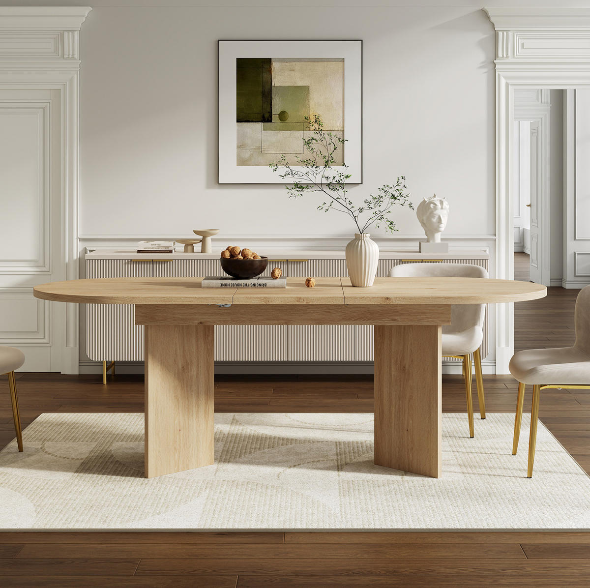 ESSTISCH aus MDF 180x90x75 cm Eichefarben ausziehbar mit abgerundeten Ecken und 18 mm Tischplatte - Eichefarben, Holzwerkstoff (180/90/75cm) - Modfu