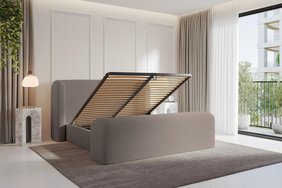 POLSTERBETT mit Bettkasten, Fußteil und Lattenrost, Boxbett ohne Matratze - ESTI-Z 160x200 Braun - Braun, Holzwerkstoff/Textil (160/200cm) - ALTDECOR
