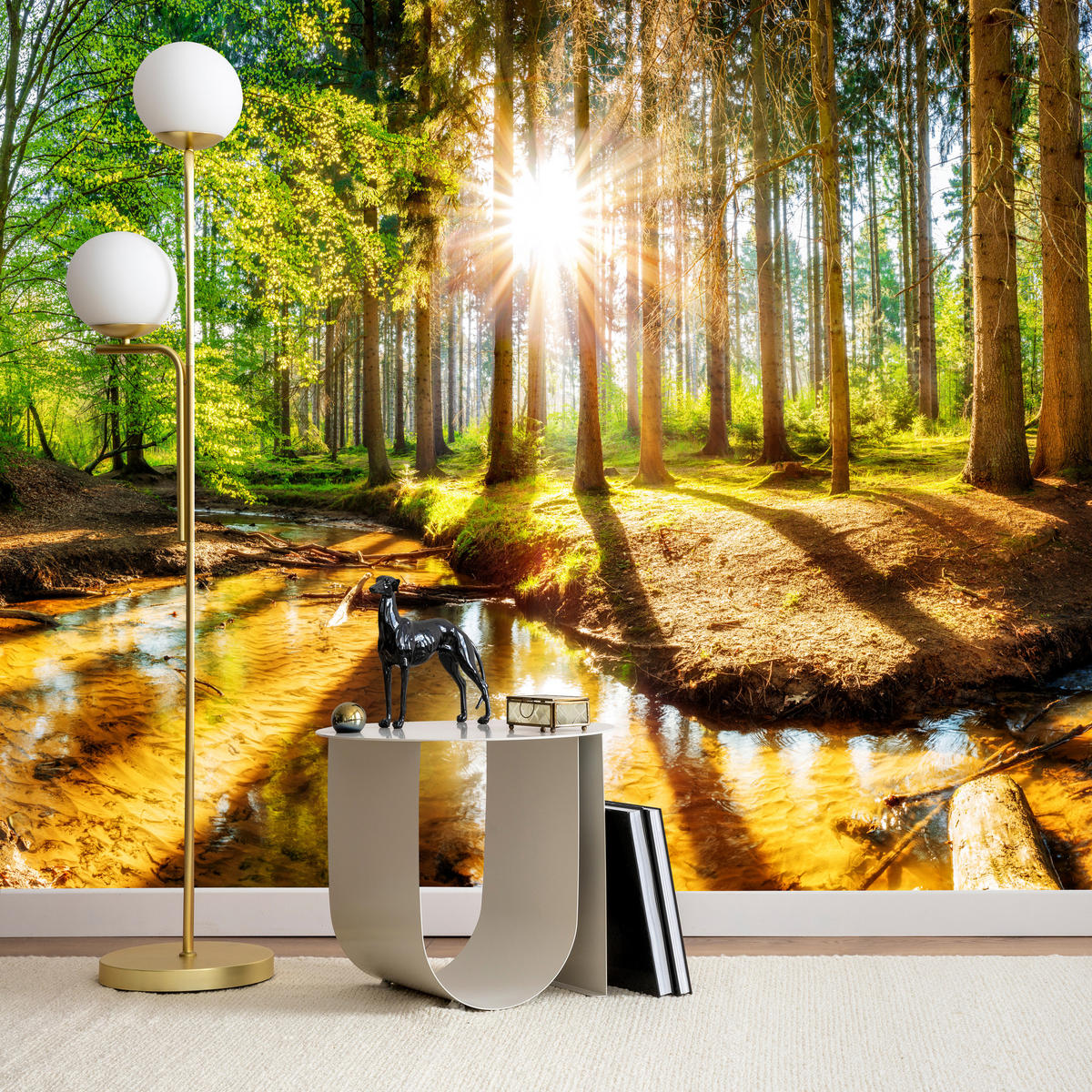 FOTOTAPETE für Wohnzimmer Pflanzen Natur Gras Sonniger Wald Bäume 400x280 - Multicolor, Papier (400/280cm) - Muralo