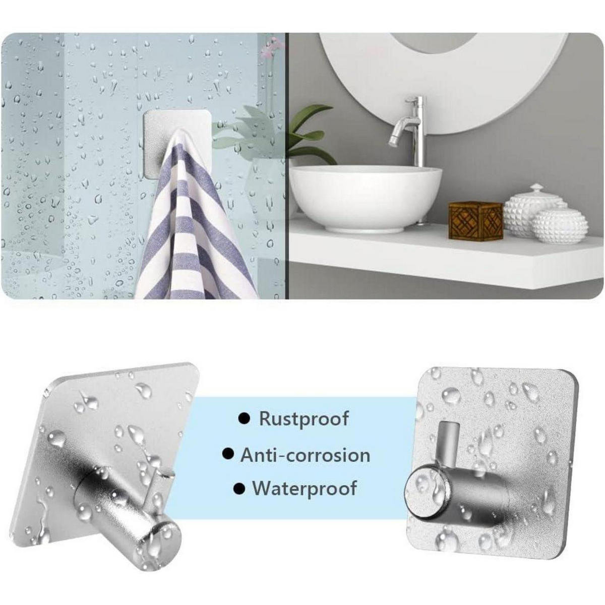 HANDTUCHHAKEN 4er Set Quadrat Edelstahl Selbstklebend - Silberfarben, Metall (4.5/2.5/4.5cm)