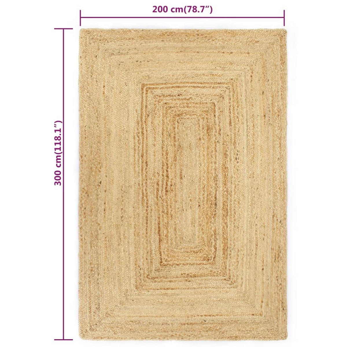 HANDWEBTEPPICH Rechteckig 200/300 cm aus Geflochtene Jute Natur - Naturfarben, Textil (200/300cm) - vidaXL