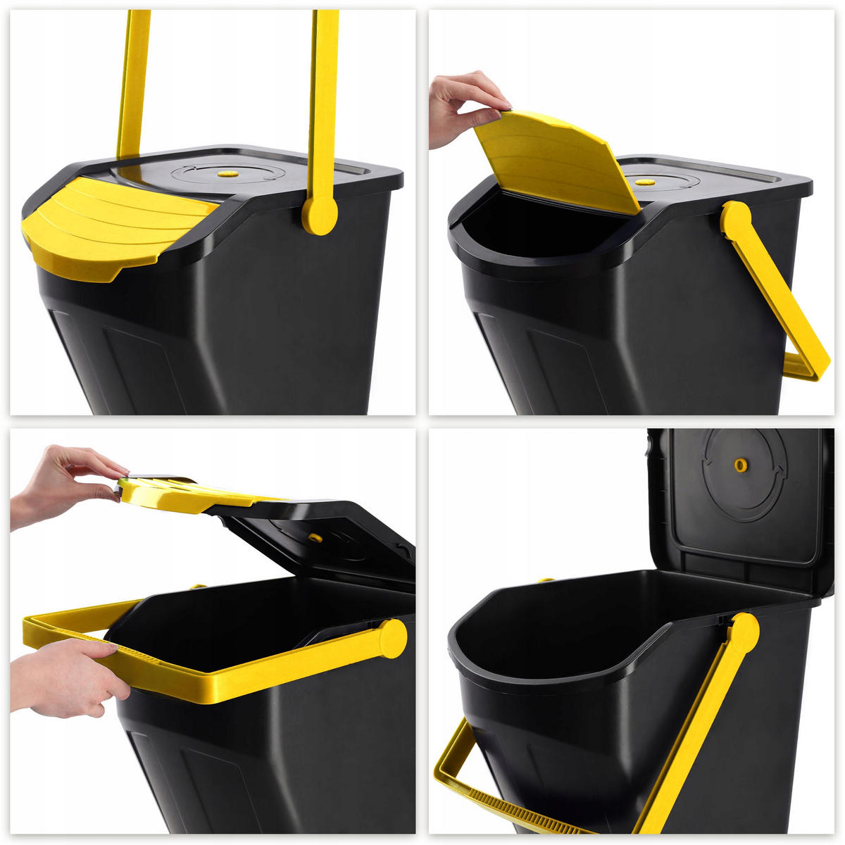 ABFALLBEHÄLTER mit Griff, 3x25L - Gelb/Schwarz, Kunststoff (32.5/36/40cm) - KADAX