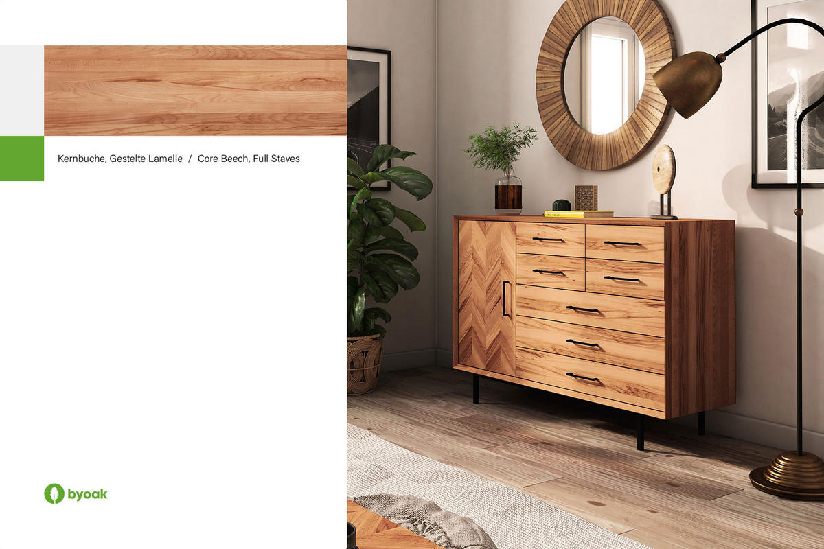 KOMMODE BREIT LEON Kernbuche - Kernbuche, Holz (144/95/45cm) - byoak
