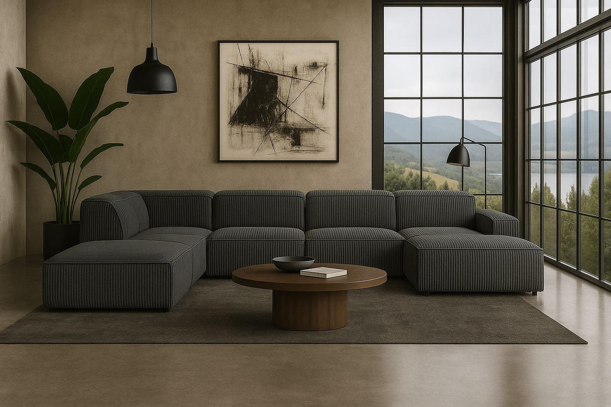 ECKSOFA Cursal V, Stoff Poso, Grau, Links - Grau, Holz (364/262cm) - Kaiser Möbel