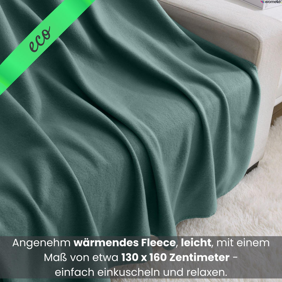 FLEECEDECKE eco-line dunkelgrün 130/160 cm aus 100% recyceltem Material Kettelrand Anti-Pilling - Dunkelgrün, Textil (130/160cm) - wometo