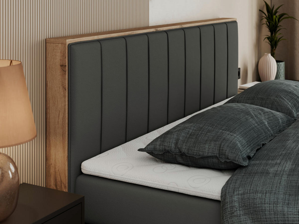 BOXSPRINGBETT BELLISSIMO KING 140/200 Dunkelgrau Kunstleder - H3 - Dunkelgrau, Holz/Textil (140/200cm) - MKS