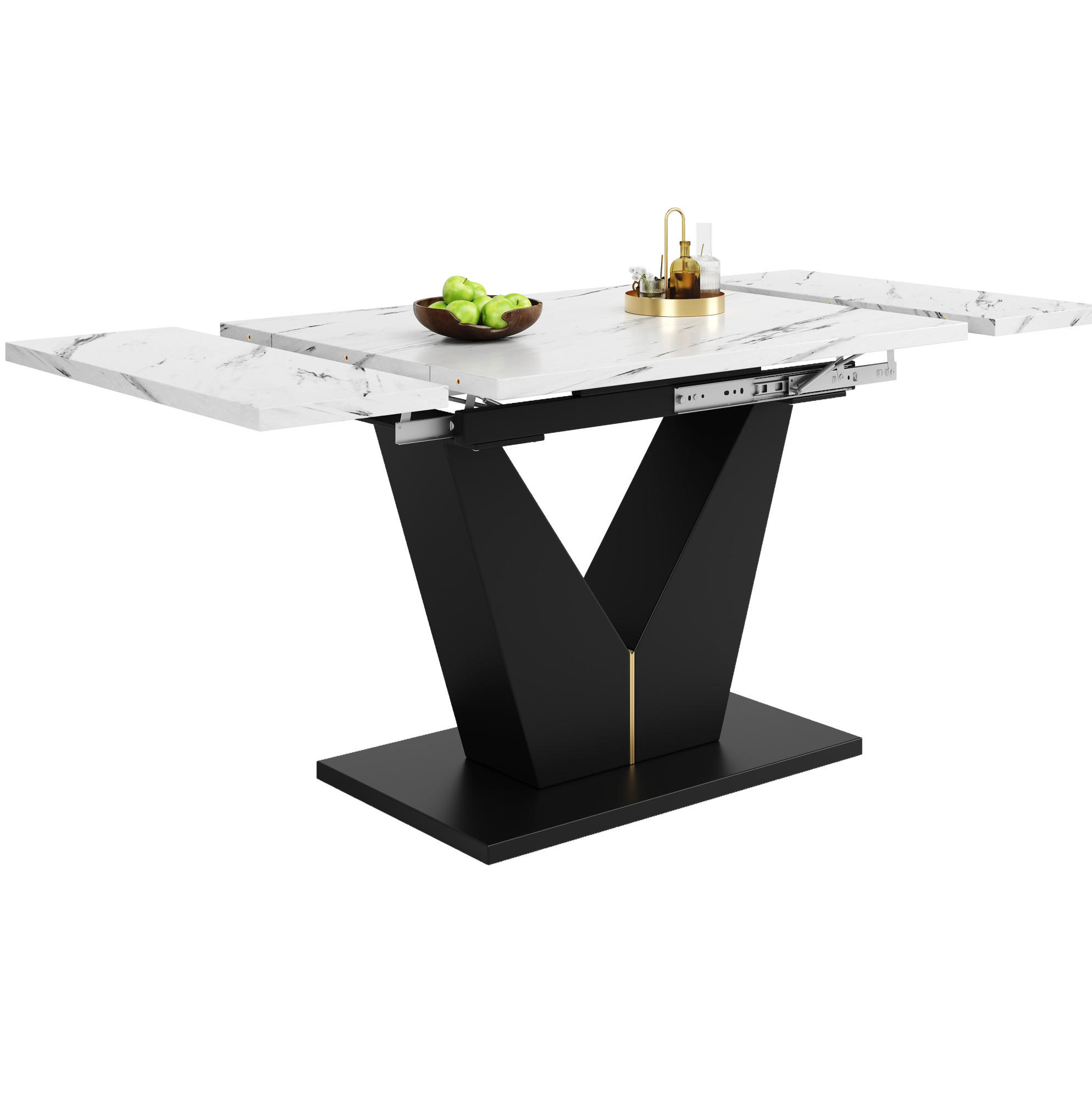 AUSZIEHTISCH 99-159/75/75 cm in Weiß mit Marmoroptik & schwarzem Metallgestell - Weiß, Holzwerkstoff (99/75/75cm) - BEAOK