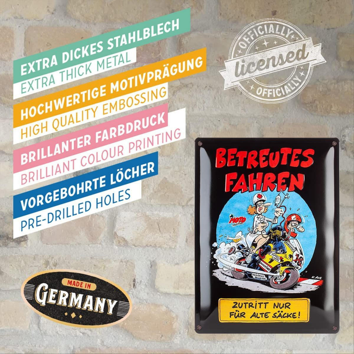 BLECHSCHILD 30/40 cm MOTOmania Betreutes Fahren - Multicolor, Metall (30/40/0.2cm) - Nostalgic-Art