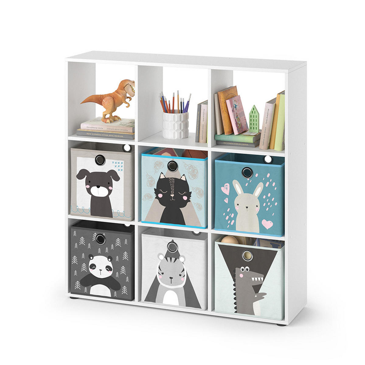KINDERREGAL Nove Weiß 104 x 108 cm mit 6 Faltboxen - Weiß, Holzwerkstoff (104/108/29cm) - Vicco