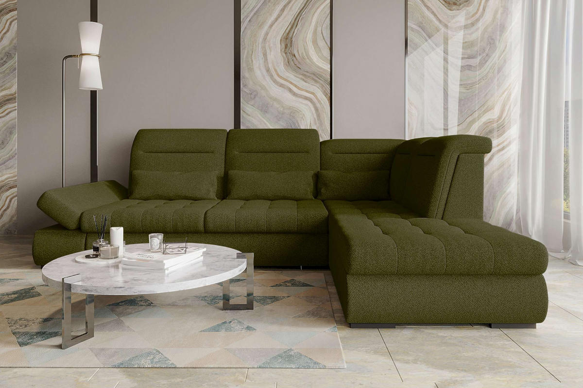 ECKSOFA Toscana Strukturstoff inkl. Schlaffunktion - Grün, Textil (279/227cm) - 99rooms