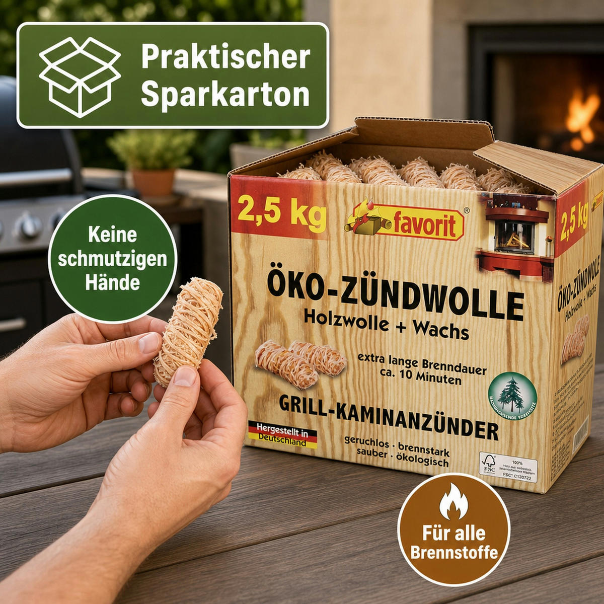 ÖKO-ZÜNDWOLLE - Naturfarben, Naturmaterialien (20/25/30cm) - Westfalia