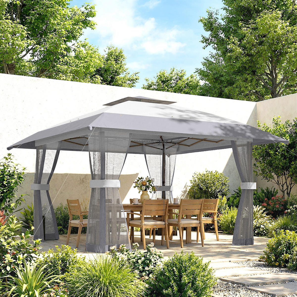 PAVILLON, faltbar, 4 Moskitonetzen an den Seiten, verstellbarer Höhe, 4x4 m, Grau - Grau, Metall (400/287/400cm) - Vallsero