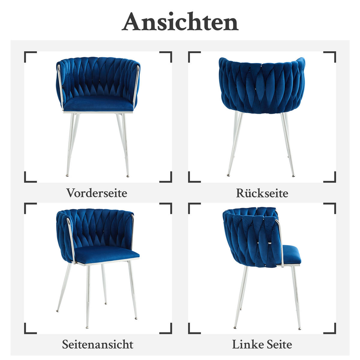 ARMLEHNSTUHL-SET DE-36443 2 Stück mit Samtbezug und Web-Design Marineblau - Blau, Metall (48/75/55cm) - ComfortXL